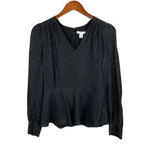 Lewit Blouse Top Silk Blend Jacquard Black Peplum Hem Women’s XS